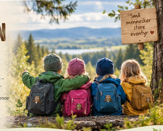 Illustrasjon av barnehagebarn på tur i naturen